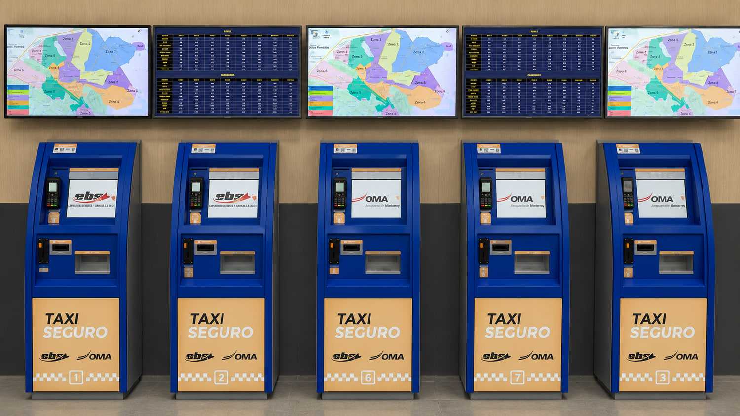 Cajeros automáticos de autoservicio TAXI SEGURO (EBS · OMA) en la terminal